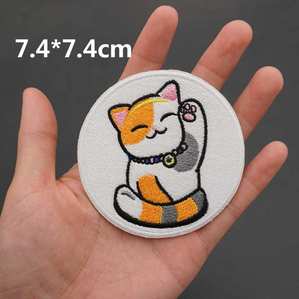 Cute Cat 'Raising Hand' Embroidered Patch