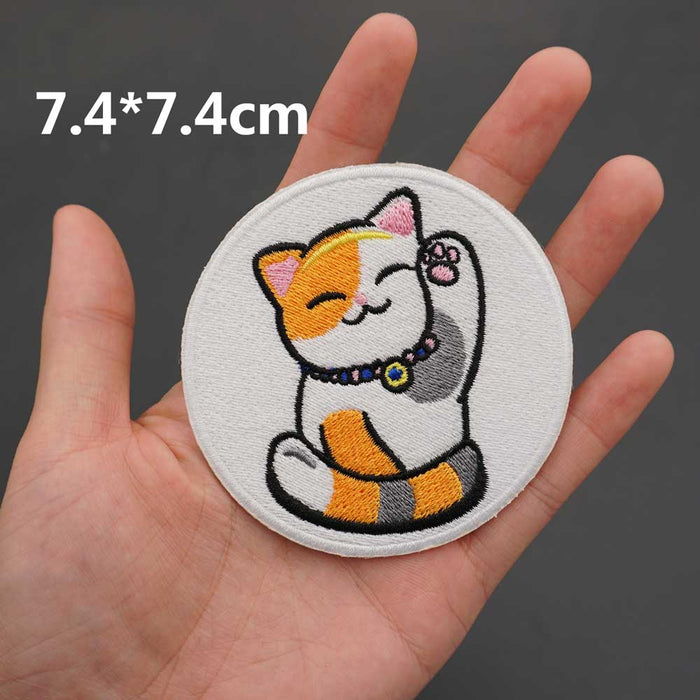 Cute Cat 'Raising Hand' Embroidered Patch