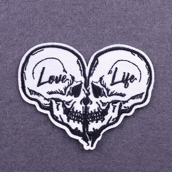 Heart Skull 'Love Life' Embroidered Patch