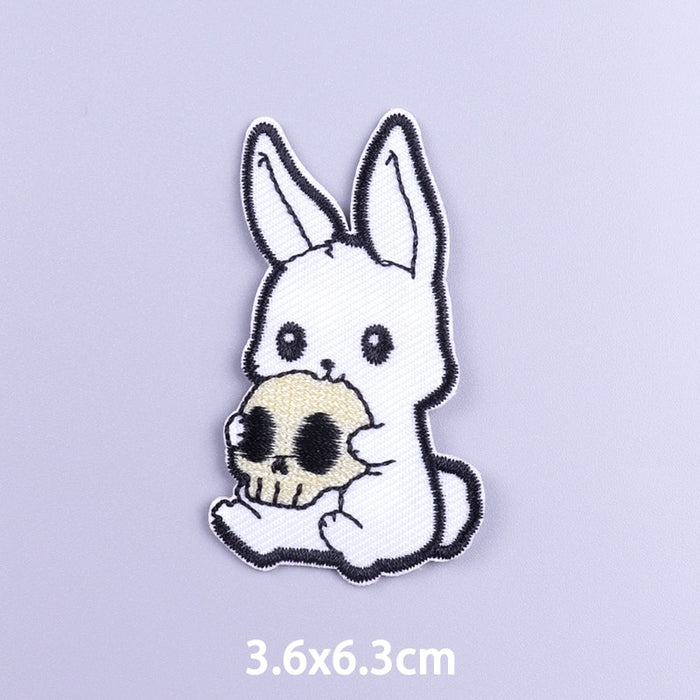 Cute 'White Bunny | Holding A Skull' Embroidered Patch