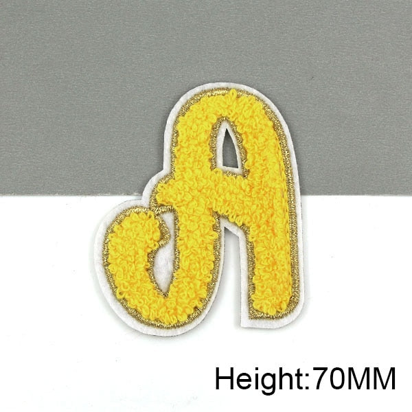 Cute Yellow Chenille 'Letter A' Embroidered Patch