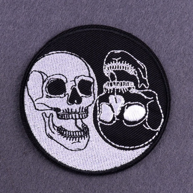 Skull 'Yin Yang | Black And White' Embroidered Patch
