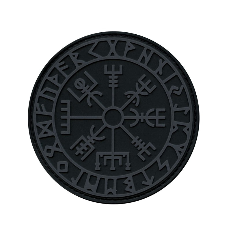 Viking 'Vegvisir & Runic Symbol | Black Gray' PVC Rubber Velcro Patch