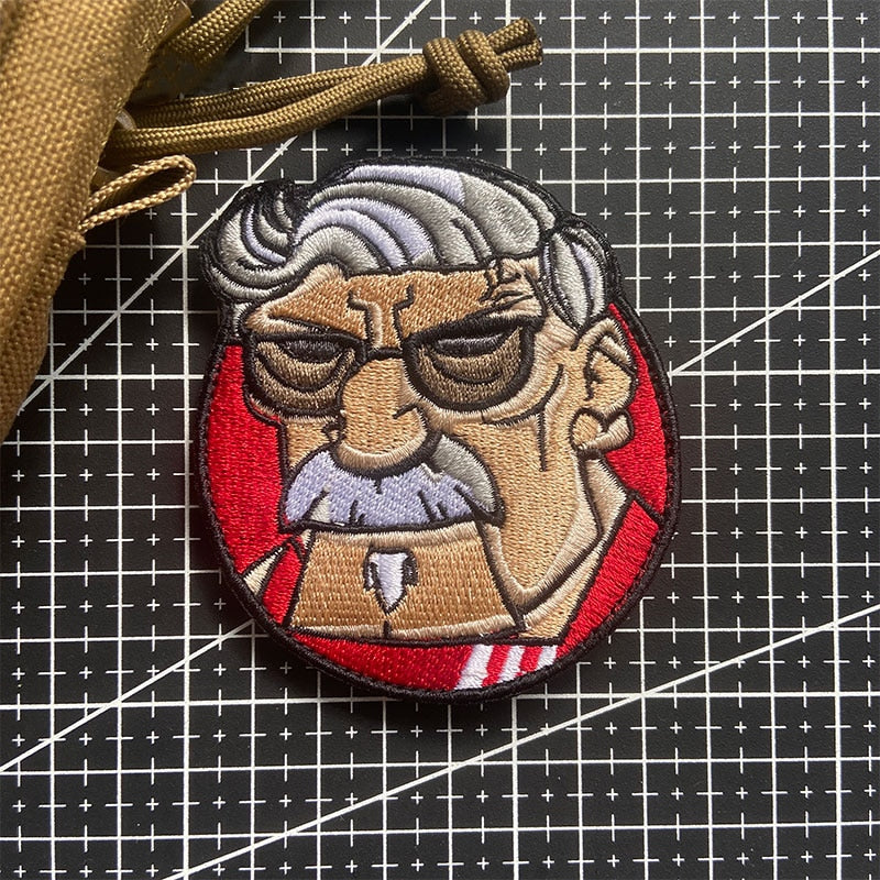 Cool 'Old Man Face | Serious' Embroidered Velcro Patch