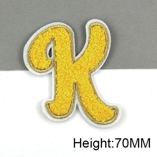 Cute Yellow Chenille 'Letter K' Embroidered Patch
