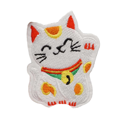 Cute 'Lucky Cat | Happy' Embroidered Patch