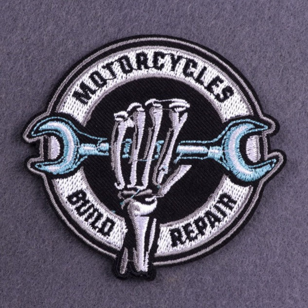 Motorcycles 'Build Repair | Holding Wrench' Embroidered Patch