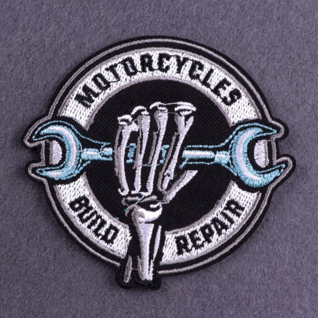 Motorcycles 'Build Repair | Holding Wrench' Embroidered Patch