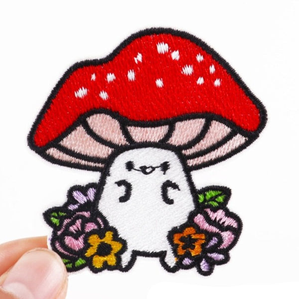 Cute 'Mushroom And Flowers' Embroidered Patch