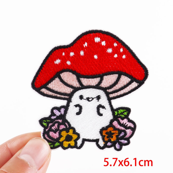 Cute 'Mushroom And Flowers' Embroidered Patch
