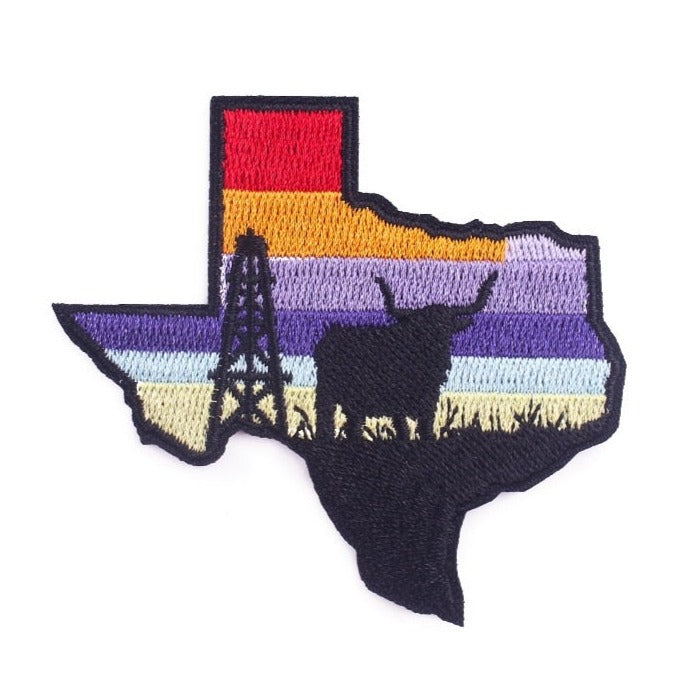 Texas Map 'Bull | Colored Stripes' Embroidered Patch