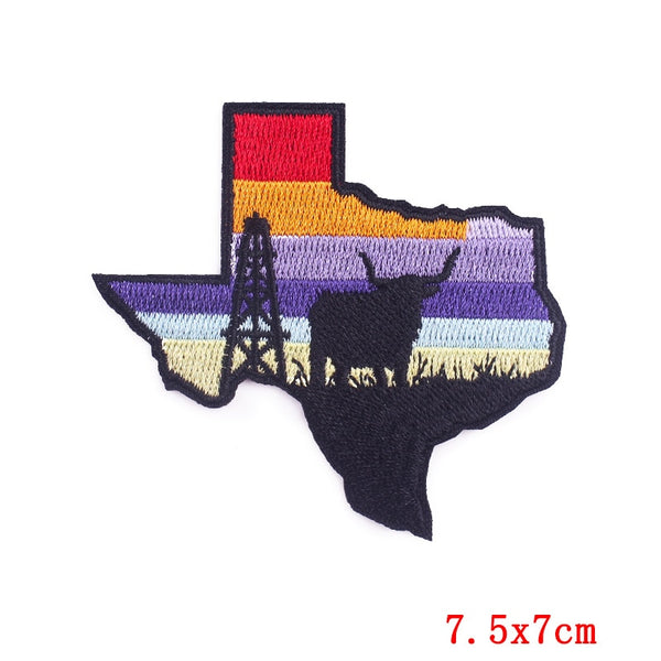 Texas Map 'Bull | Colored Stripes' Embroidered Patch