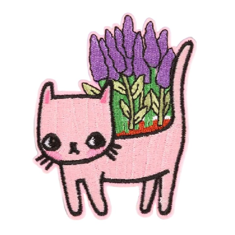 Cute 'Lavender In Cat Pot' Embroidered Patch
