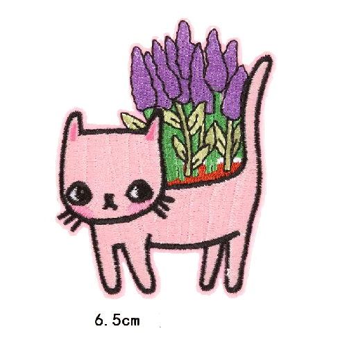Cute 'Lavender In Cat Pot' Embroidered Patch