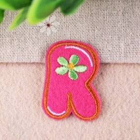 Cute Letter R 'Rock Soapwort Flower' Embroidered Patch