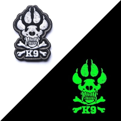 Service Dog 'K9 Skull And Crossbones | Luminous' Embroidered Velcro Patch