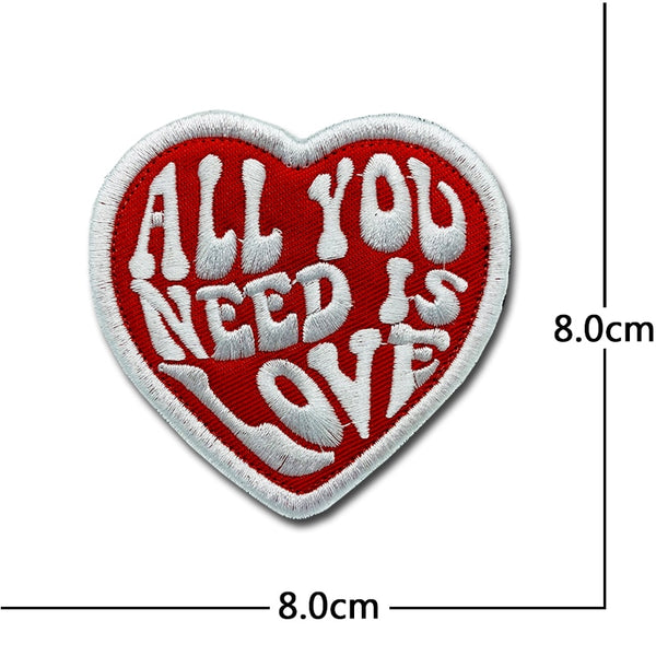 Heart Shaped 'All You Need Is Love' Embroidered Velcro Patch