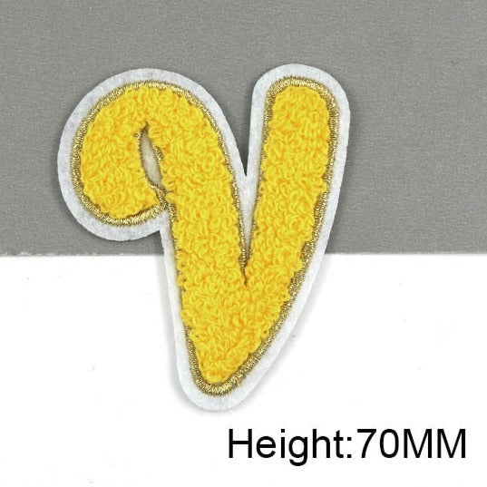 Cute Yellow Chenille 'Letter V' Embroidered Patch