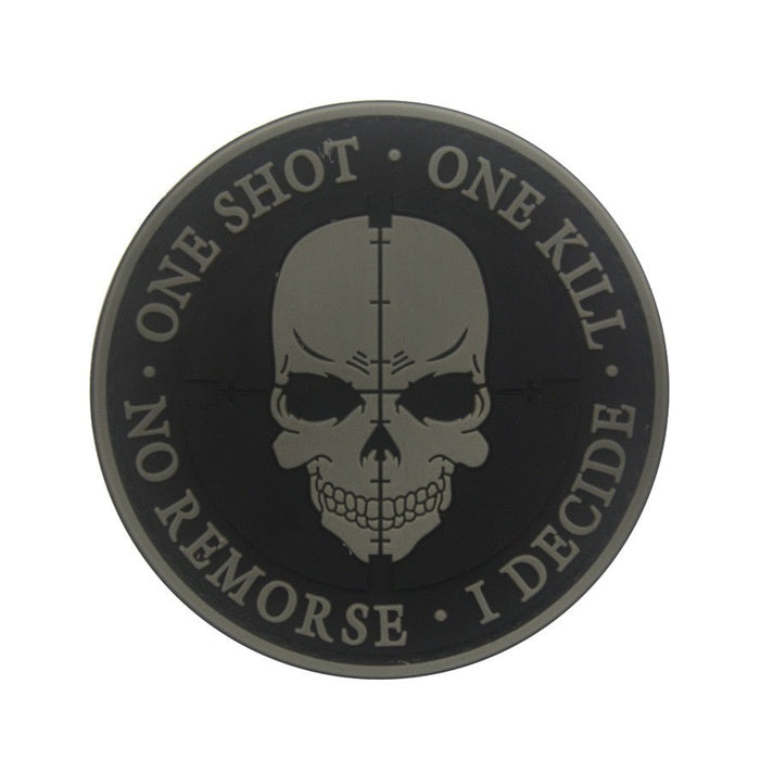 Skull 'One Shot One Kill No Remorse I Decide | 4.0' PVC Rubber Velcro Patch