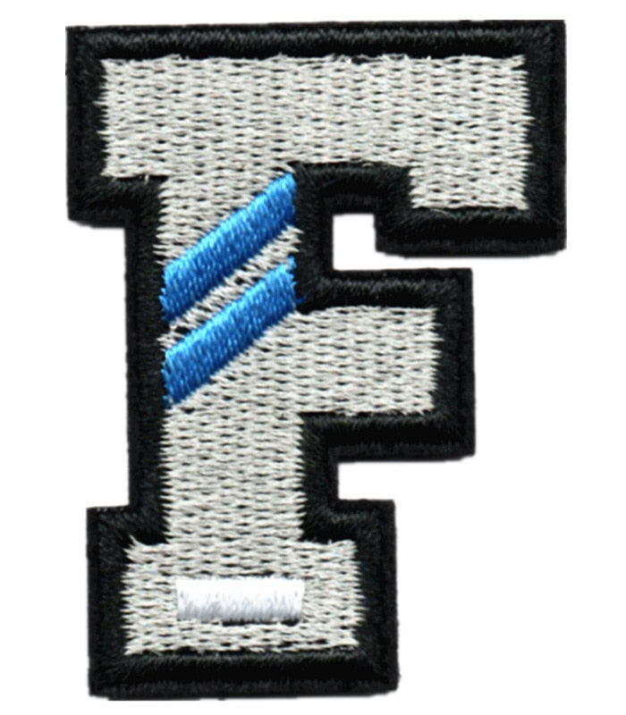 Letter F 'Blue Stripes' Embroidered Velcro Patch
