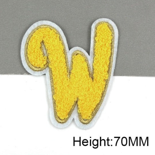 Cute Yellow Chenille 'Letter W' Embroidered Patch