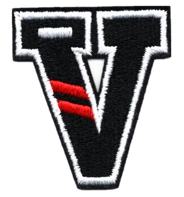 Letter V 'Red Stripes' Embroidered Velcro Patch