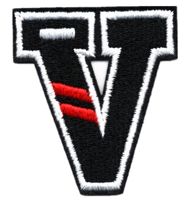Letter V 'Red Stripes' Embroidered Velcro Patch