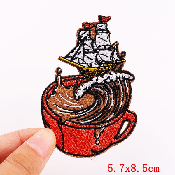 Sailing Ship 'Storm In A Coffee Cup' Embroidered Patch