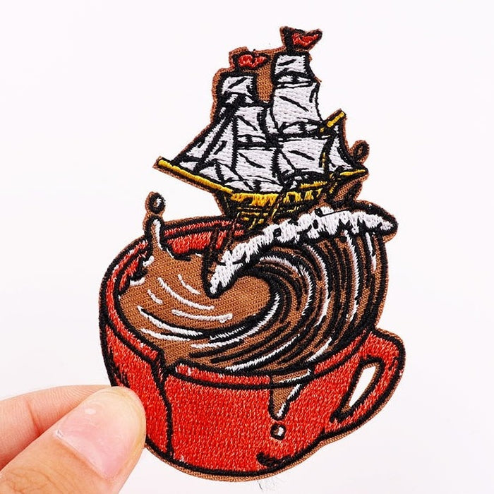 Sailing Ship 'Storm In A Coffee Cup' Embroidered Patch