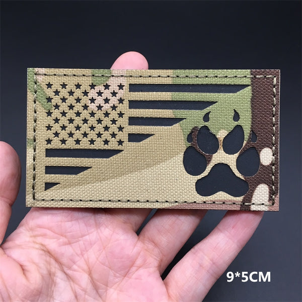 Military Tactical 'American Flag | Dog Paw | Reflective' Embroidered Velcro Patch