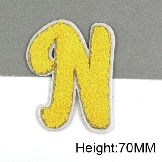 Cute Yellow Chenille 'Letter N' Embroidered Patch