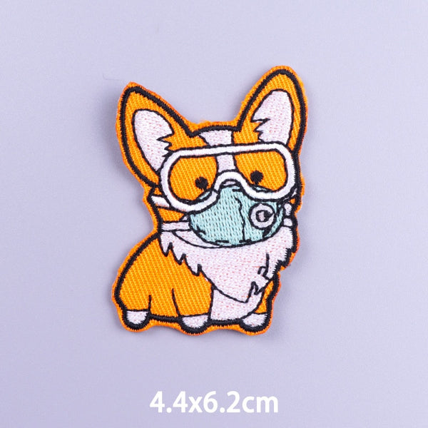 Corgi Dog 'Wearing Protective Face Mask' Embroidered Patch