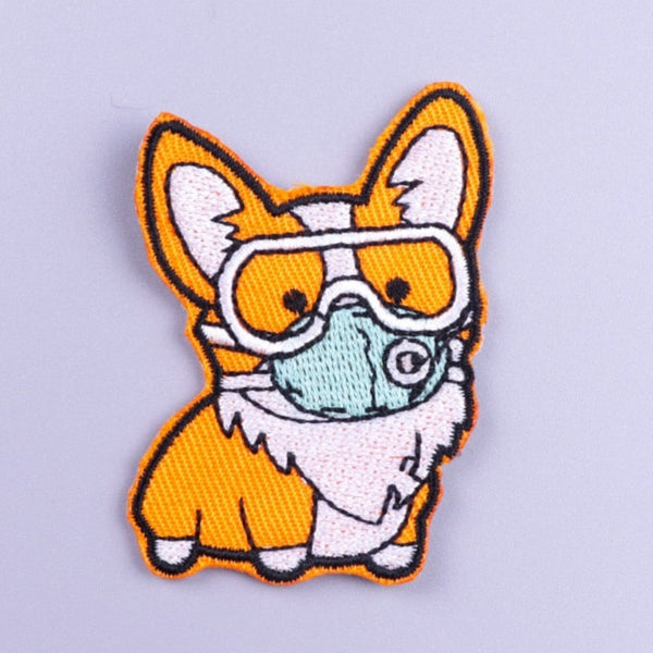 Corgi Dog 'Wearing Protective Face Mask' Embroidered Patch