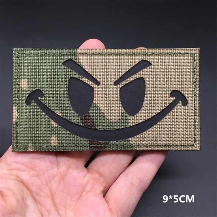 Military Tactical 'Evil Smiley Face | Reflective' Embroidered Velcro Patch