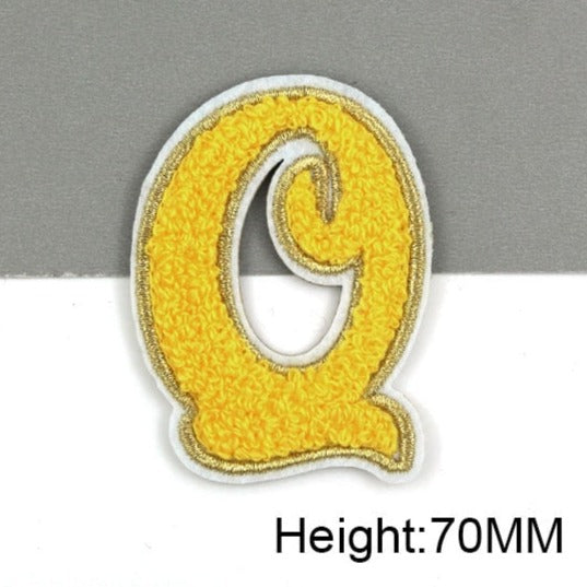 Cute Yellow Chenille 'Letter Q' Embroidered Patch