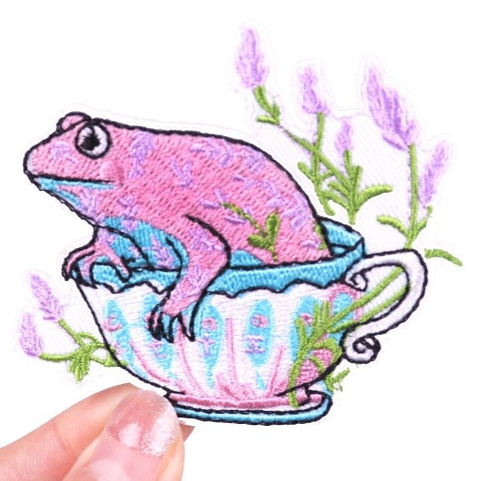 Cute 'Frog In A Tea Cup' Embroidered Patch