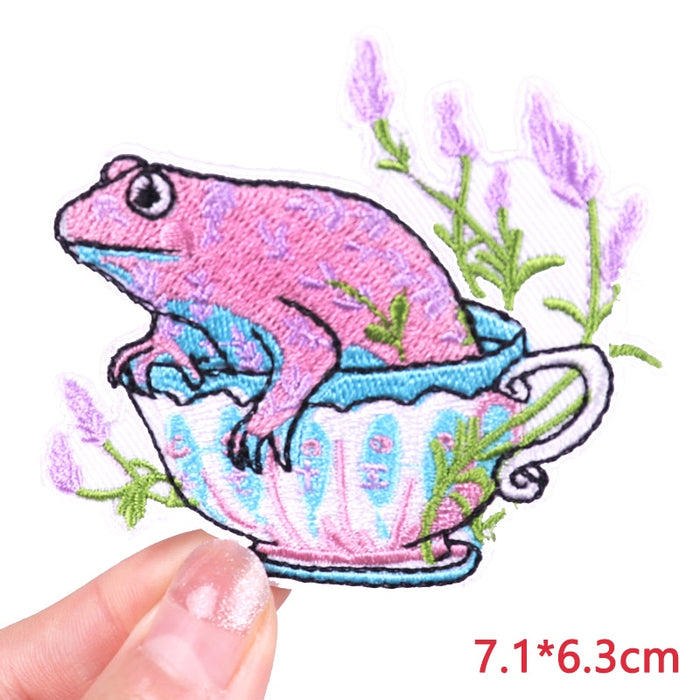 Cute 'Frog In A Tea Cup' Embroidered Patch