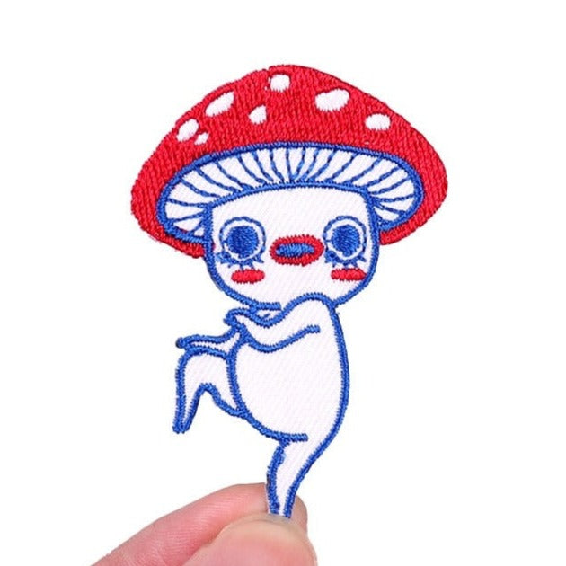 Cute 'Dancing Mushroom' Embroidered Patch
