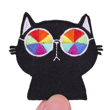 Cool 'Black Cat | Rainbow Sunglasses' Embroidered Patch