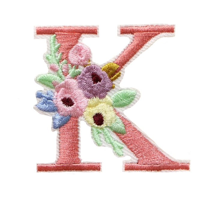Cute 'Pink Letter K | Flowers' Embroidered Patch
