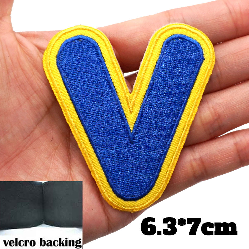 Big Letter V 'Yellow and Blue' Embroidered Velcro Patch