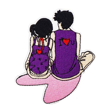 Cute Couple 'I Heart U Purple Shirt' Embroidered Patch