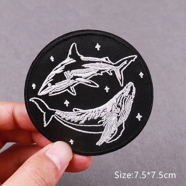 Whale And Shark 'Black And White' Embroidered Patch