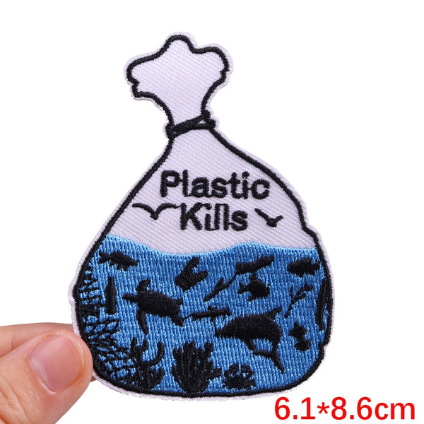 Plastic Kills 'Aquatic Animals In Plastic Bag' Embroidered Patch