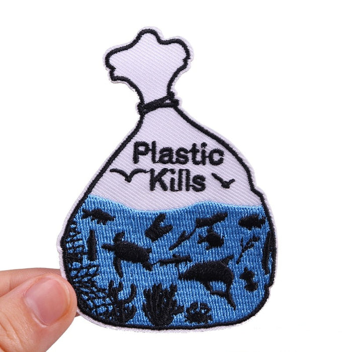 Plastic Kills 'Aquatic Animals In Plastic Bag' Embroidered Patch
