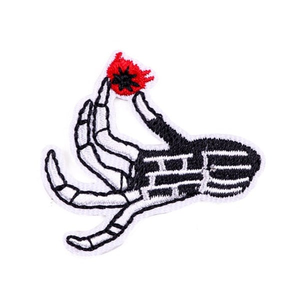 Skeleton Hand 'Holding A Common Poppy' Embroidered Patch