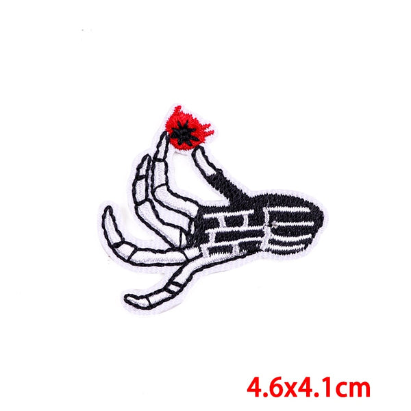 Skeleton Hand 'Holding A Common Poppy' Embroidered Patch