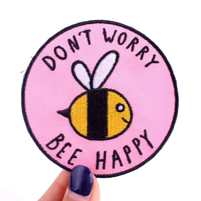 Cute 'Don't Worry Bee Happy' Embroidered Patch