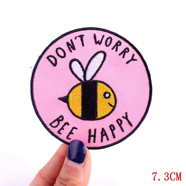 Cute 'Don't Worry Bee Happy' Embroidered Patch