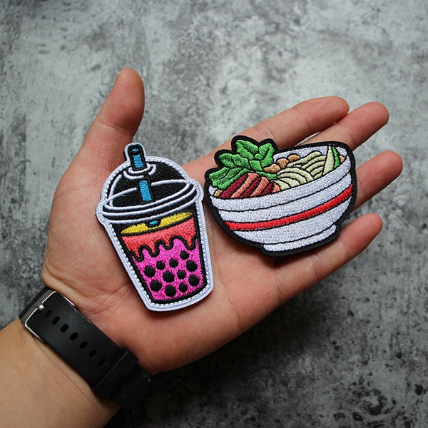 Milk Tea And Noodles 'Set of 2' Embroidered Velcro Patch